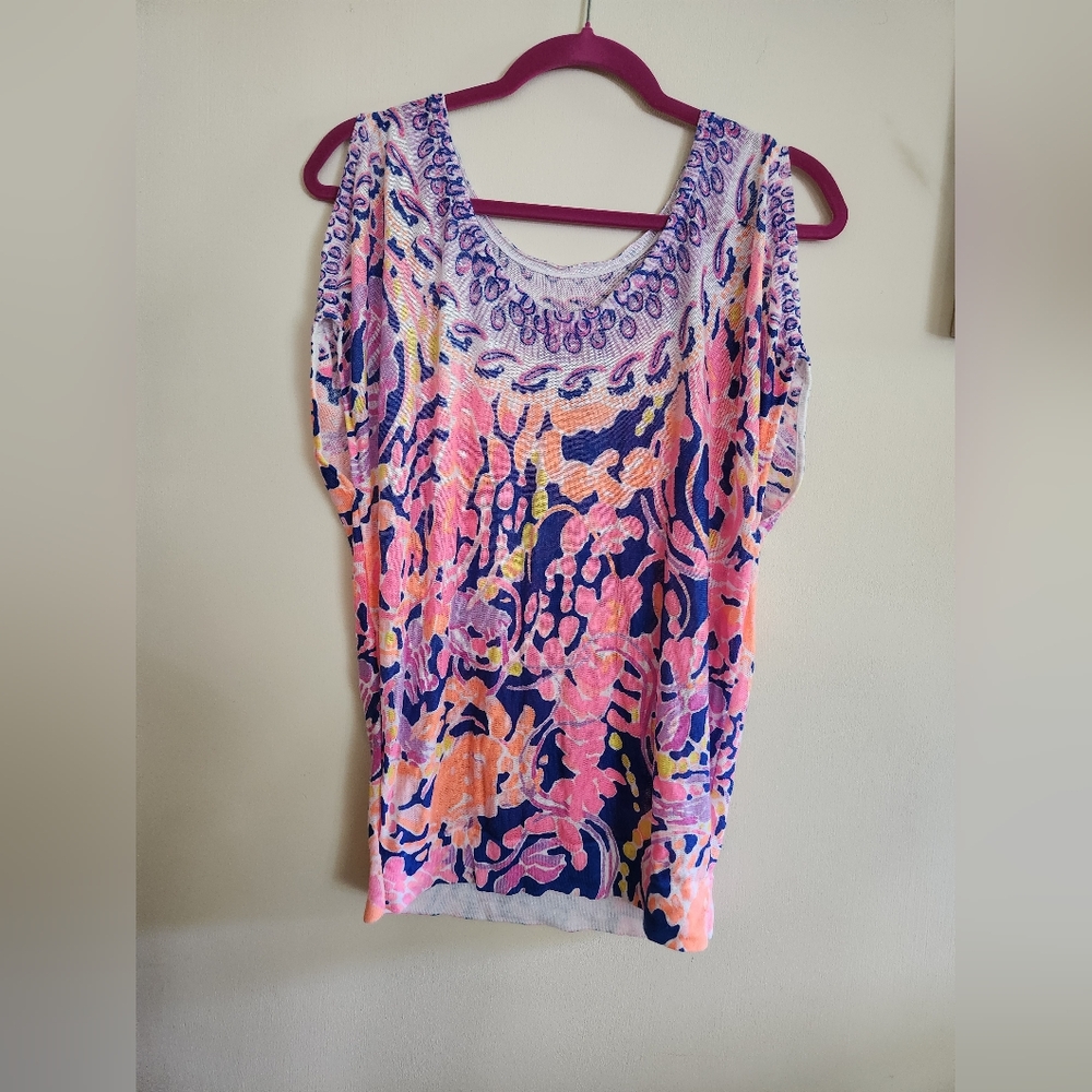 Lilly Pulitzer linen cold shoulder top XXS XS